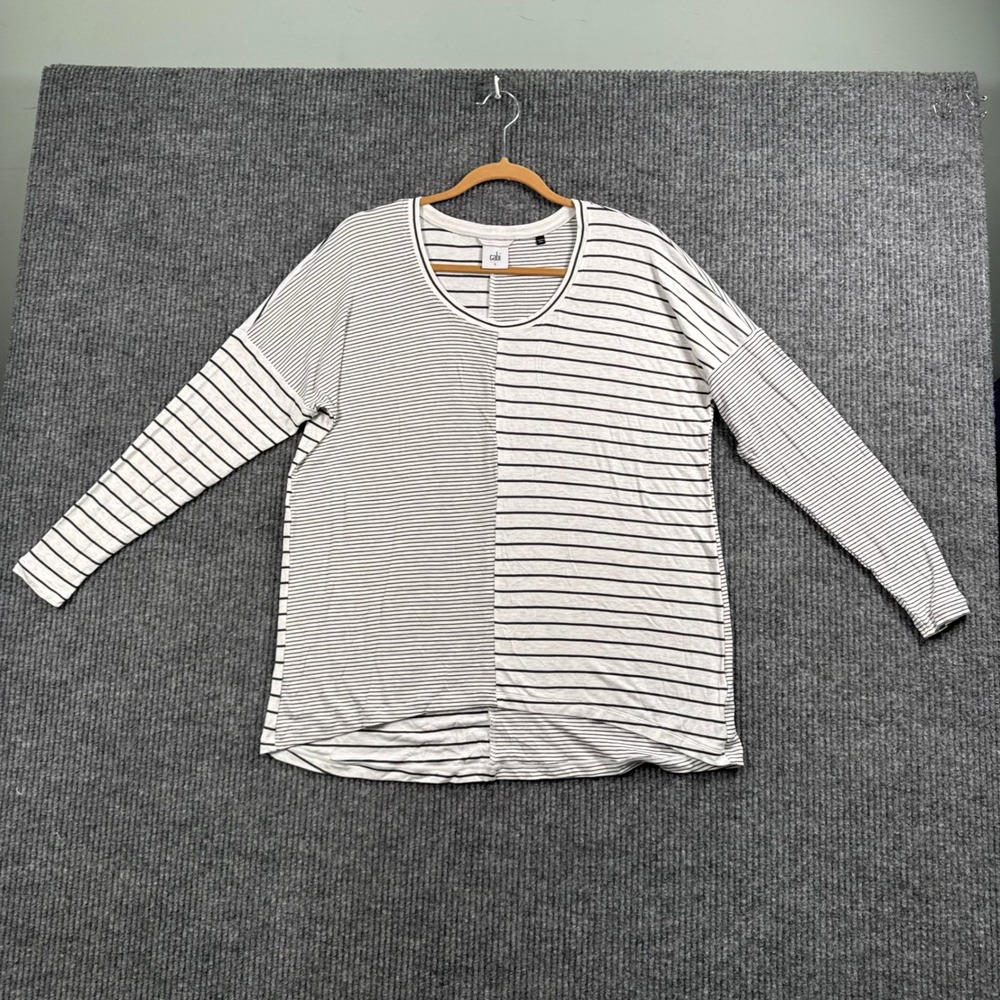 Cabi Striped Long Sleeve Top‎ Womens Small White Black Asymmetric Knit